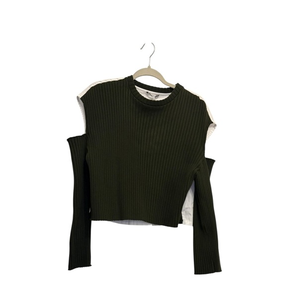 Zara Dark Green Ribbed Crop Top - Picture 1 of 4